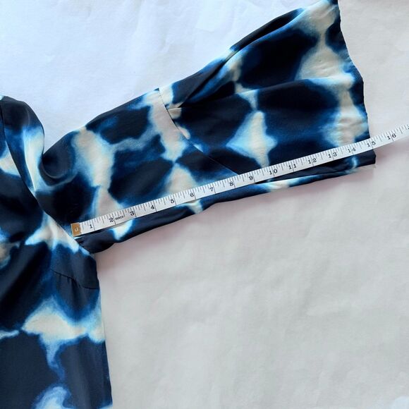 Elizabeth & James 100% Silk Hiromi Bell Sleeve Shift Dress Indigo Blue Shibori - Picture 11 of 11